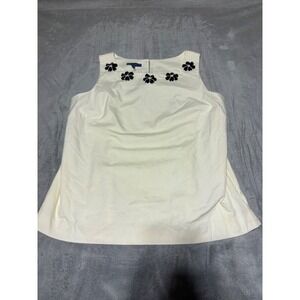 RSVP by Talbots Womens 12 White Tank Top Black Beaded Flower Shirt Stained